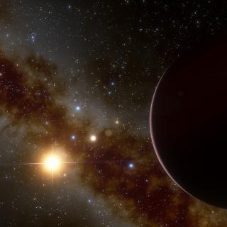 The gas giant planet around GJ 3512. Artist’s impression of the star GJ 3512, a red dwarf of approximately one tenth of the mass of the Sun, on which the newly discovered exoplanet GJ 3512b, a gas giant of high mass, orbits an unusual planet in this type of planetary systems.