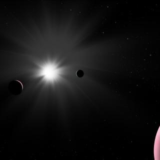 Impresión artística del sistema planetario Nu2 Lupi. Crédito: ESA. Impresión artística del sistema planetario Nu2 Lupi. Crédito: ESA.