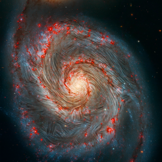 Las líneas de corriente del campo magnético detectadas por SOFIA se muestran sobre una imagen de la galaxia Remolino (M51). Crédito: NASA, el equipo científico de SOFIA, A. Borlaff; NASA, ESA, S. Beckwith (STScI) y el Hubble Heritage Team (STScI/AURA). Las líneas de corriente del campo magnético detectadas por SOFIA se muestran sobre una imagen de la galaxia Remolino (M51). Crédito: NASA, el equipo científico de SOFIA, A. Borlaff; NASA, ESA, S. Beckwith (STScI) y el Hubble Heritage Team (STScI/AURA).