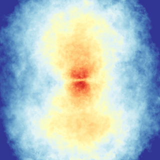 Cosmological simulation of the gas density around a massive galaxy. The activity from the black hole carves bubbles in the surrounding of galaxies, which in turns modulates the evolution of neighboring galaxies.
