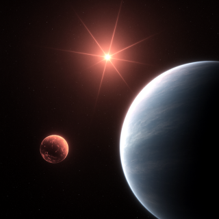 Representación artística del sistema planetario TOI-1752 y sus dos exoplanetas: el mundo de lava TOI-1752 b y el potencialmente habitable TOI-1752 c. Crédito: Alberto Peláez Torres (IAA-CSIC)