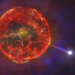 Recreación artística de una estrella fugitiva impulsada por la explosión de una supernova