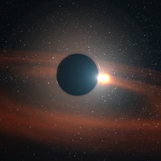 Recreation of a burst, identified as CSS161010, in which a small black hole swallows a star. Credits: Gabriel Pérez (IAC)