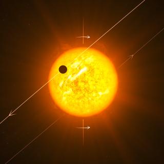 Representación artística de un exoplaneta en órbita retrógrada