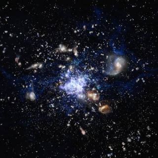Artist's impression of a protocluster of galaxies in the early Universe