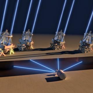 how the light is collected by the four VLT telescope units in the ESPRESSO instrument, located under the VLT platform.