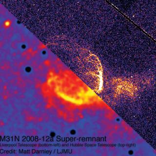 Composición de imágenes obtenidas con el Telescopio Liverpool y con el Telescopio Espacial Hubble