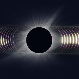 Los cinco minutos centrales del eclipse total de Sol del 21 agosto de 2017 (Idaho, EEUU). En los extremos (izquierda y derecha) imágenes con filtro solar DN 5, el resto sin filtro. Combinación del segundo contacto (secuencia izquierda), tercer contacto (secuencia derecha) y corona (centro). Crédito: J.C. Casado / StarryEarth.