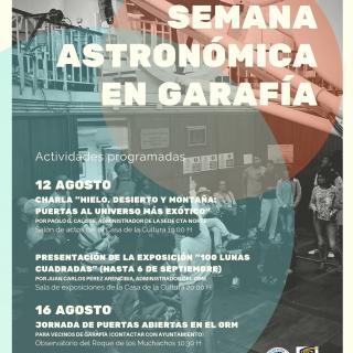 Cartel con las actividades programadas por el IAC en las fiestas patronales en honor a Nuestra Señora la Virgen de la Luz en la Villa de Garafía (La Palma) 