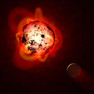 Ilustración de una estrella enana M cubierta de manchas estelares. NASA/ESA/STScI/G. Bacon. Ilustración de una estrella enana M cubierta de manchas estelares. NASA/ESA/STScI/G. Bacon.