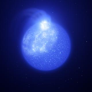 Representación artística de una estrella caliente plagada de manchas magnéticas gigantes (Credito: ESO/L. Calçada, INAF-Padua/S. Zaggia).