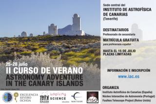 Cartel del II Curso Internacional de Verano para profesorado "Astronomy Adventure in the Canary Islands" organizado por el IAC, en colaboración con NUCLIO (Portugal) y el Proyecto del Telescopio Faulkes (Reino Unido). Crédito: IAC. 8464