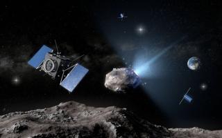 Impresión artística del impacto de DART en Didymos, visto por AIM. Crédito: Agencia Espacial Europea (ESA). 8516