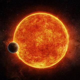 An artist’s impression of the newly-discovered rocky exoplanet, LHS 1140b. This planet is located in the liquid water habitable zone surrounding its host star, a small, faint red star named LHS 1140. The planet weighs about 6.6 times the mass of Earth and