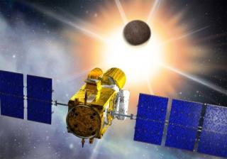 Recreación artística del satélite espacial CoRoT.Crédito: CNES/D. Ducros 8061