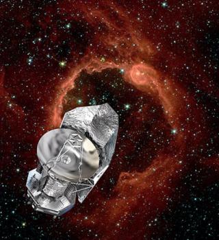 Representación artística del Observatorio Espacial Herschel, el mayor telescopio espacial construido hasta la fecha. Este telescopio está destinado a detectar imágenes y espectros sin precedentes del Universo frío gracias a su instrumentación infrarroja.C 8117