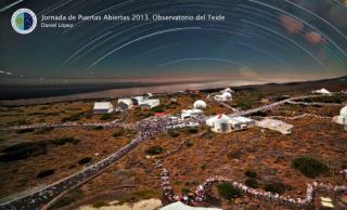 Imagen resultado de montar casi dos mil fotos individuales tomadas a intervalos de 35 segundos, desde la noche del viernes 21 hasta la puesta de Sol del sábado 22 de junio durante las Jornadas de Puertas Abiertas del Observatorio del Teide. Las imágenes f 8225
