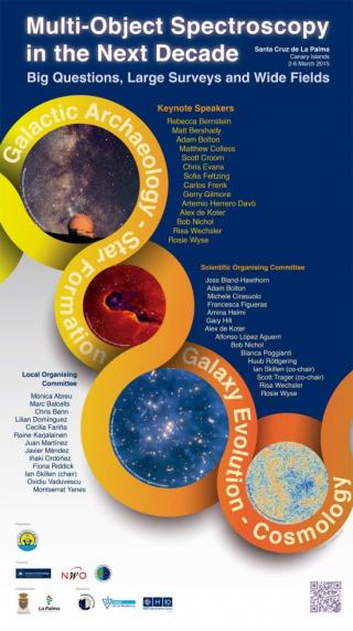 Póster del congreso "Multi-Object Spectroscopy in the Next Decade. Big Questions, Large Surveys and Wide Fields". Más información: http://www.ing.iac.es/conferences/mos/ 8318