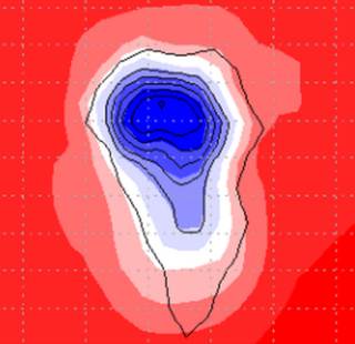 Map of water vapour distributed around La Palma showing the drop in height, up to the level of the ORM, where the PWV is less than 2 mm.