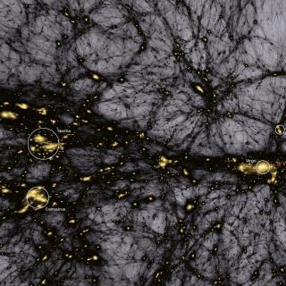 We can’t see dark matter, but its gravity sculpts what we do see from our vantage point inside the Milky Way galaxy. This supercomputer simulation, which looks at our cosmic neighborhood from the outside, is a realistic, data-driven reconstruction of the web of dark matter that guided galaxies to their present positions. Where huge dark tendrils cross, bright galaxies cluster; the Virgo cluster alone includes thousands. Simulation and Reconstruction: Steffen Hess and Francisco-Shu Kitaura, Leibniz Institute for Astrophysics Potsdam. Visualization: Tom Abel and Ralf Kaehler. Credits: National Geographic The Invisible Scaffolding of Space