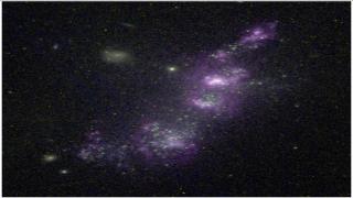 False-colour composite image of the metal-poor starburst dwarf galaxy CGCG-007 obtained with HST/WFC3. The supermassive star clusters are extremely bright in the UV, and it is clear some of them have efficiently photoionised and eroded their birth nebulae. Data from programme GO-15114 (PI Sánchez-Janssen) Project Image
