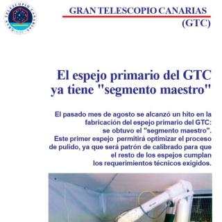 Portada "Gran Telescopio Canarias (GTC). El espejo primario del GTC ya tiene "segmento maestro""