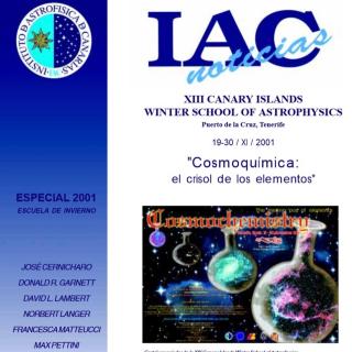 Cover 2001 Special. XIII Winter School of Astrophysics "Cosmochemistry: the crucible of the elements".